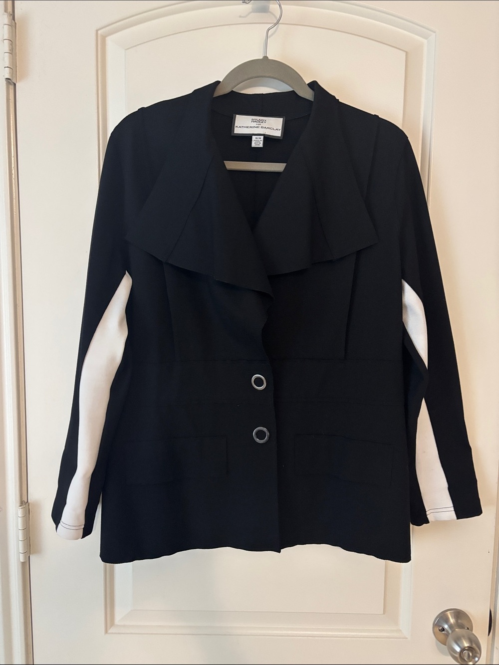 Hilary Radley Black Blazer with White Sleeve Panels